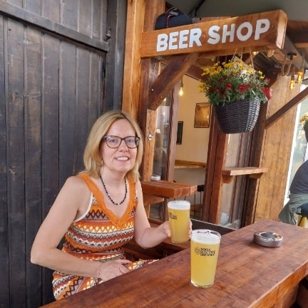 Craft beer bar with warm evening lighting in Bansko